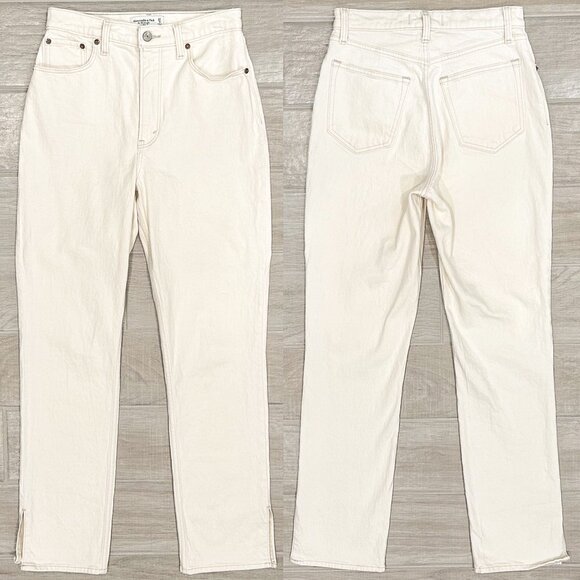 Abercrombie & Fitch The ‘90s Straight Ultra High Rise in Cream Vent Hem Sz 27/4R - Picture 2 of 16